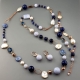 Parure agata blu zaffiro, calcedonio, perle coltivate