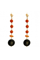 Orecchini corallo rosso sardo,  agata nera
