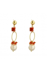 Orecchini corallo rosso, perle coltivate