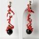 Orecchini,  agata nera,  spinello nero,  Corallo rosso,
