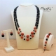 Collier a due fili agata nera satinata, Corallo bamboo red