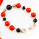 Bracciale agata nera, corallo bamboo rosso