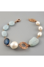 Bracciale acquamarina,  perle coltivate barocche