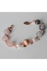  Bracciale charms, quarzo rutilato grigio, quarzo rosa,perle di fiume