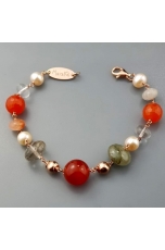 Bracciale quarzi multicolor, agata arancione, perle coltivate