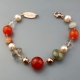 Bracciale quarzi multicolor, agata arancione, perle coltivate