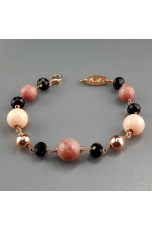 Bracciale rodonite, bamboo rosa,  agata nera