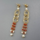 Orecchini corallo bamboo rosso, perle coltivate