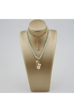 Collier acquamarina, quarzi  multicolor perle coltivate