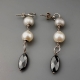 Orecchini, perle coltivate,  ematite