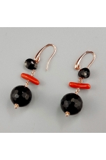Orecchini spinello nero, agata nera, corallo rosso sardo