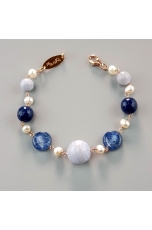 Bracciale calcedonio, agata blu,  perle coltivate