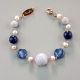 Bracciale calcedonio, agata blu,  perle coltivate