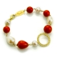 Bracciale bamboo rosso, perle coltivate