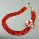 Collier bamboo, corallo rosso, perle coltivate, pz unico