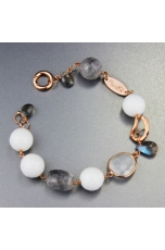 Bracciale agata bianca,  quarzo grigio, labradorite