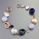 Bracciale perle coltivate,  calcedonio, agata blu