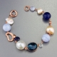 Bracciale perle coltivate,  calcedonio, agata blu