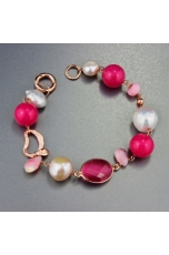 Bracciale perle coltivate,  opale e giada  rosa