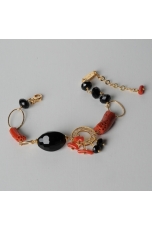  Bracciale corallo rosso, agata nera