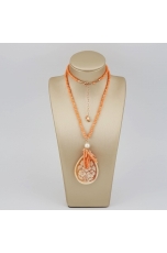 Collier bamboo rosa,  cammeo e corallo rosa