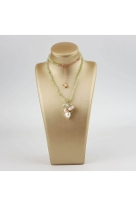 Collier quarzo rutilato verde,  perle coltivate, ametista verde