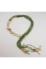 Sciarpetta quarzo rutilato verde diamond, perle coltivate
