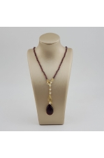 Collier Rugiada, Granato taglio diamond,goccia 24 per 15 mm agata ruby idrotermale