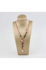 Collier Gioia, quarzo fragola, tormaline, perle coltivate