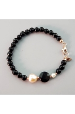 Bracciale  agata nera sfacc. 6mm, perle coltivate