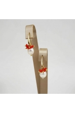Orecchini perle coltivate,corallo rosso sardo