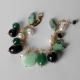 Bracciale  charms, crisoprasio, agata verde smeraldo, agata nera, perle di fiume
