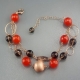 Bracciale a 2 fili, agata arancione, quarzo fumè