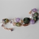 Bracciale a 2 fili, agata striata verde, ametista lavanda, perle di fiume