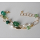 Bracciale a 2 fili, agata verde smeraldo, perle di fiume