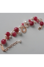 Bracciale a 2 fili, giada rosa, perle di fiume