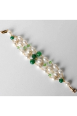 Bracciale a 3 fili, perle di fiume, agata verde smeraldo