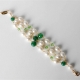 Bracciale a 3 fili, perle di fiume, agata verde smeraldo