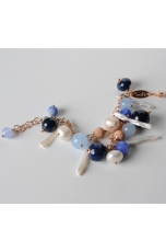 Bracciale charms, agata blu, agata web, perle di fiume