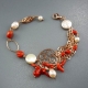 Bracciale corallo rosso, perle di fiume