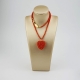Ciondolo cuore tessuto a mano e girocollo in corallo bamboo rosso