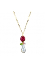 Ciondolo perla barocca, agata ruby