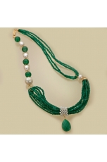 Collana agata verde smeraldo,  perle di fiume