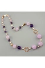 Collana ametista, giada lavanda,perle di fiume