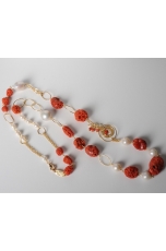 Collana corallo rosso, perle di fiume