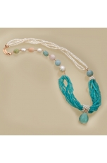 Collana giada tiffany, perle di fiume, acquamarina multicolor